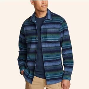 Eddie Bauer Fast Fleece Blue Indigo Striped Soft Polyester Shirt 2XL NWT